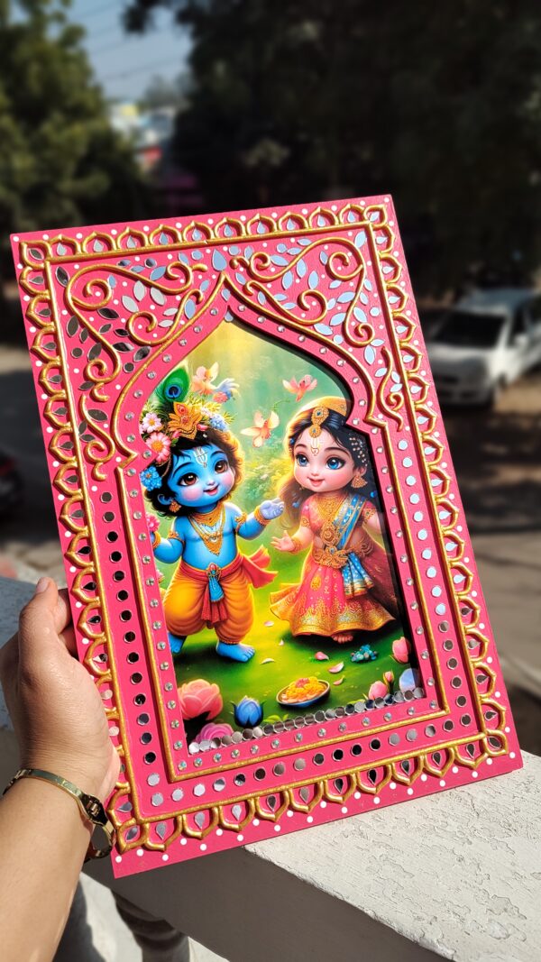 Radha Krishna Jharokha wall hanging decor by KaushalS Creations. Lippan artwork. home decor. Wall Art Decor. Home decoration ideas.