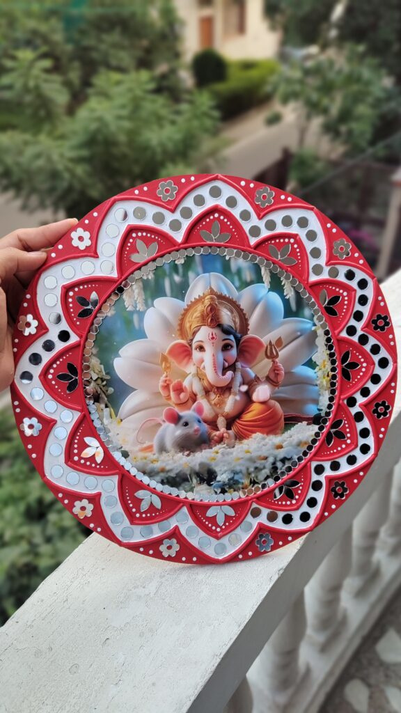 Handmade peaceful Ganesha wall art hanging decor. Perfect for ganesh chathurti, diwali and any festive decor and home decor
