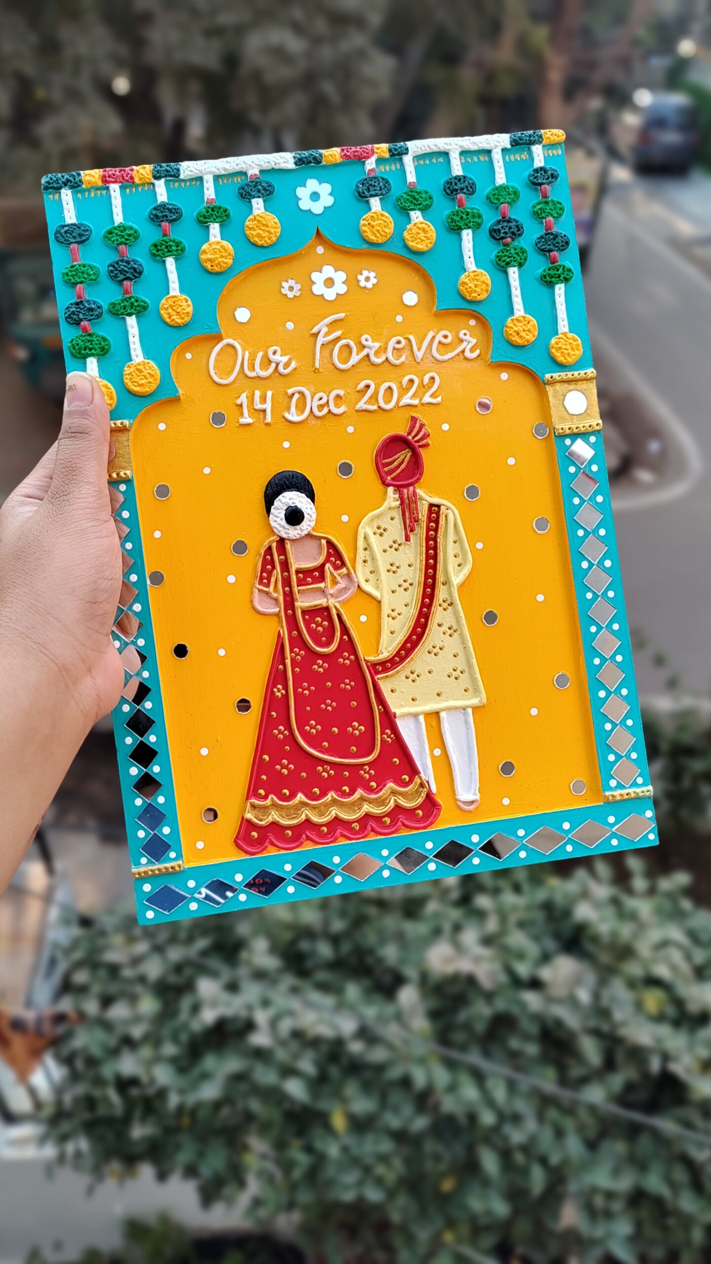 Personalised Wedding Date Jharokha (With bride groom figure) by KaushalS Creations. Wedding gift ideas. Anniversary gift ideas. Gift ideas for him. Gift ideas for her.