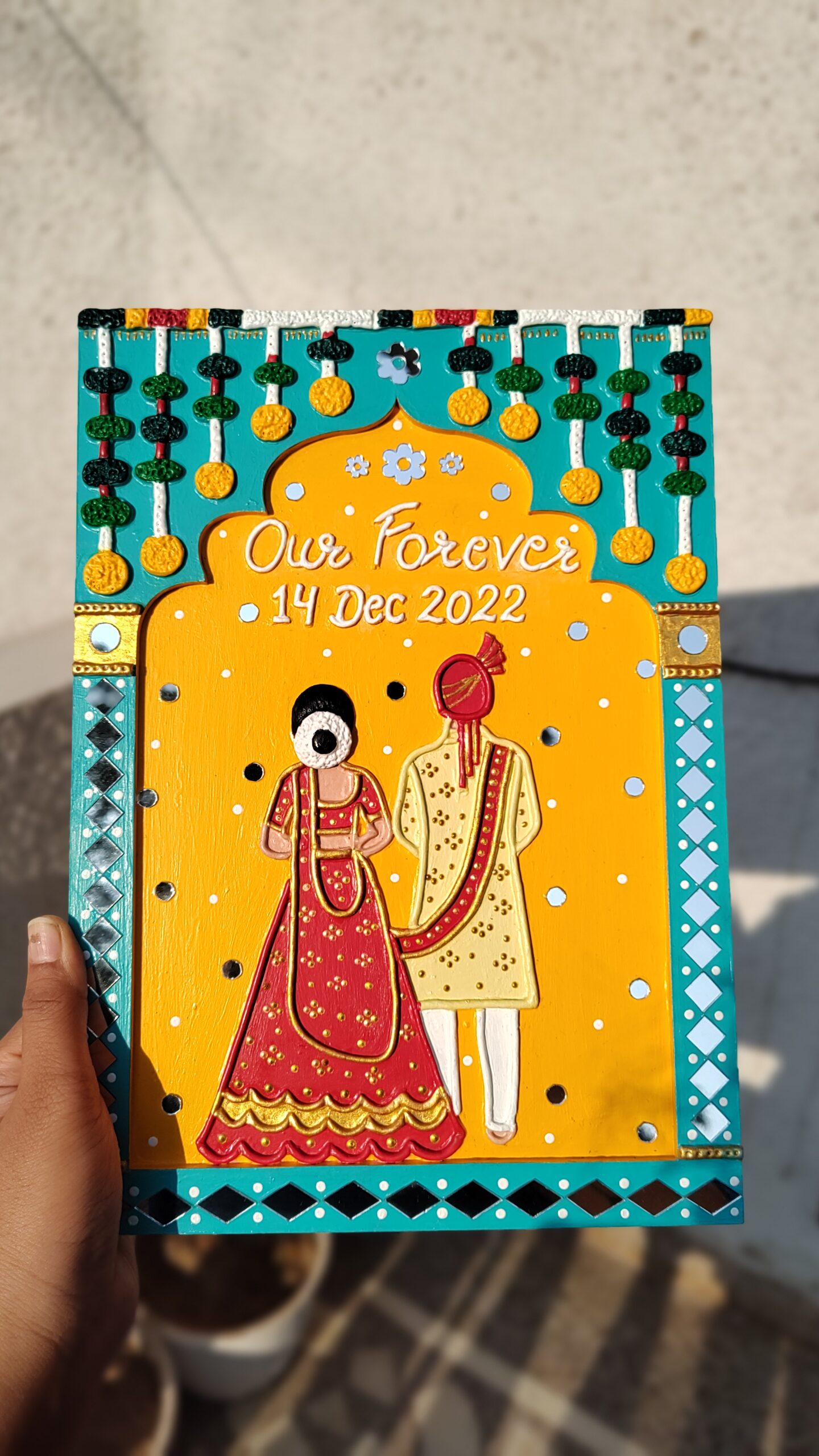 Personalised Wedding Date Jharokha (With bride groom figure) by KaushalS Creations. Wedding gift ideas. Anniversary gift ideas. Gift ideas for him. Gift ideas for her.