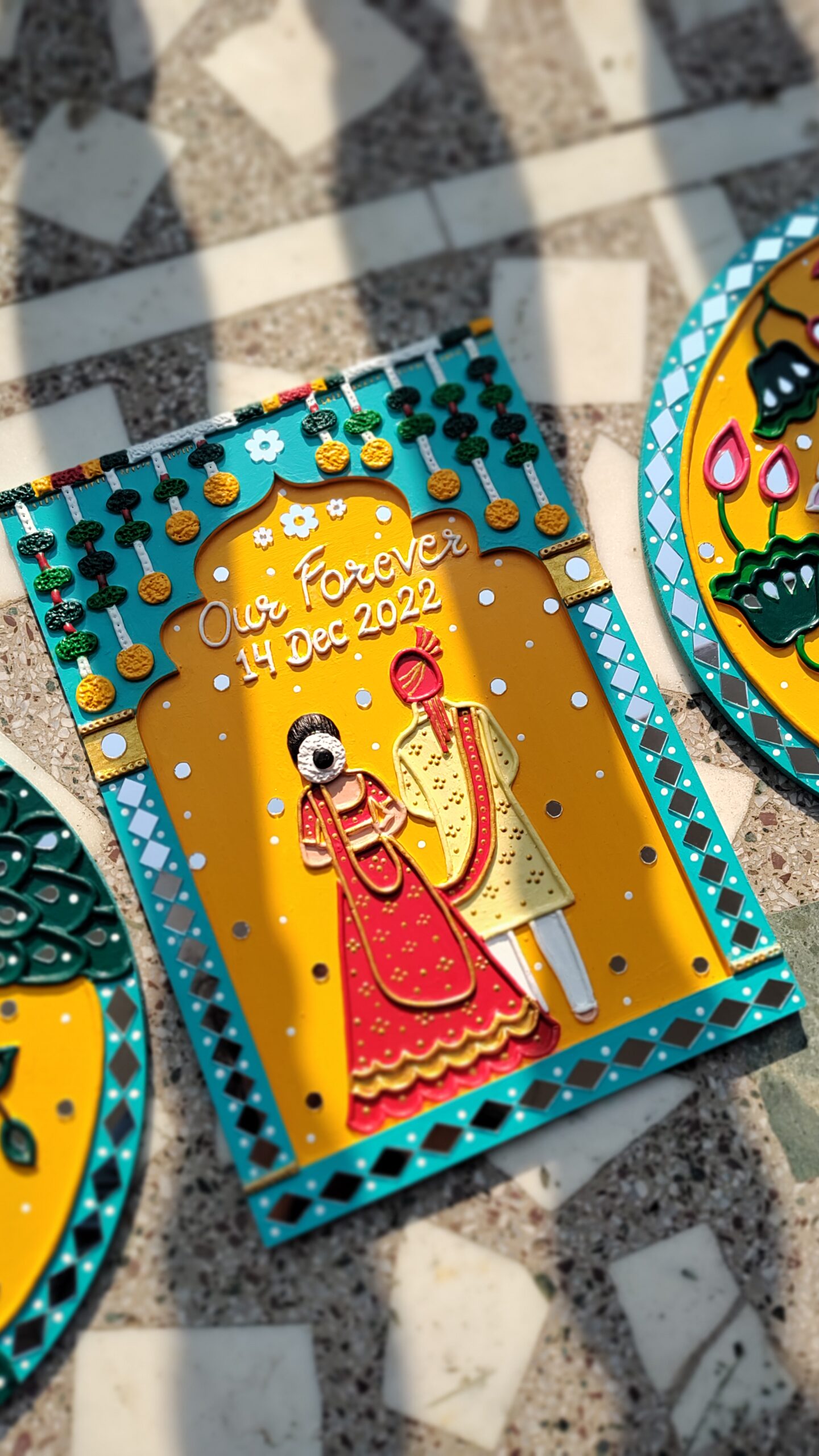 Personalised Wedding Date Jharokha (With bride groom figure) by KaushalS Creations. Wedding gift ideas. Anniversary gift ideas. Gift ideas for him. Gift ideas for her.