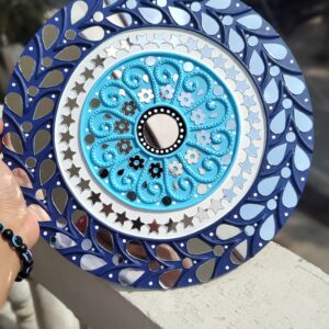Evil Eye Wall Hanging Decor by KaushalS Creations. Lippan art home decor. Handmade by Surbhi Agarwal.