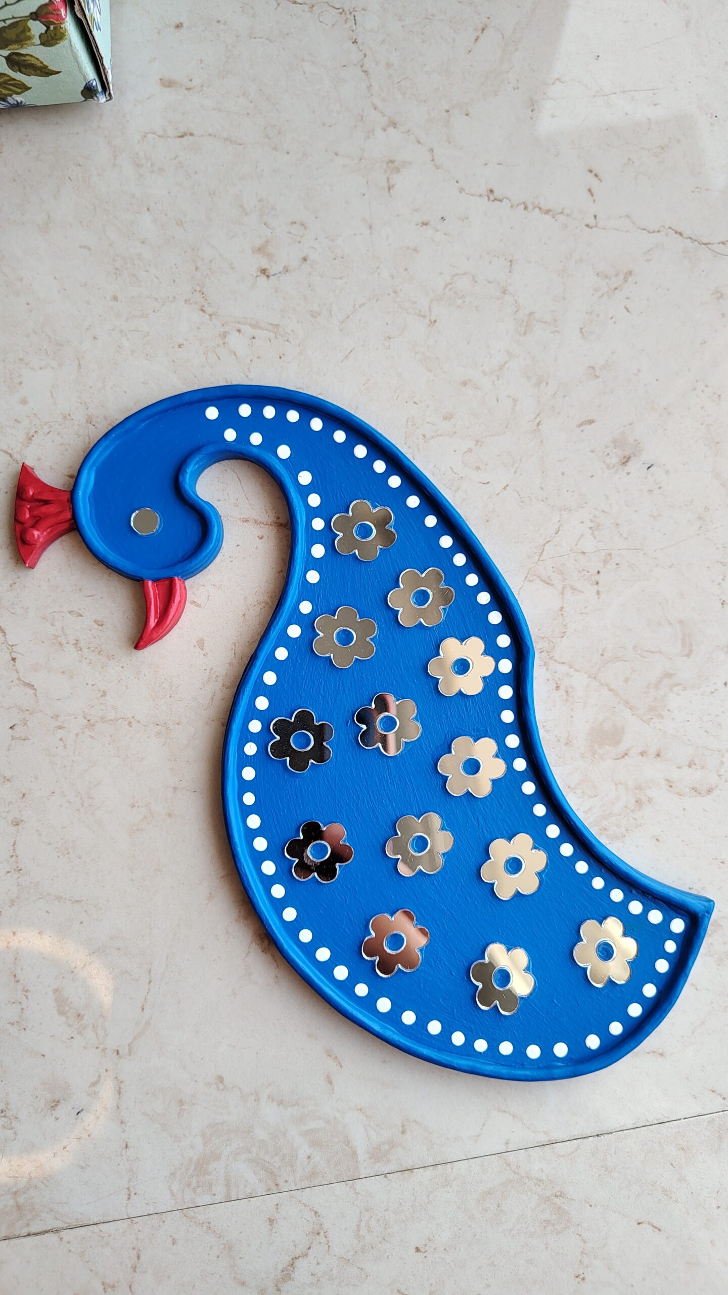 Handmade peacock readymade rangoli set with mirror work for Diwali home decoration and festive decor by KaushalS Creations