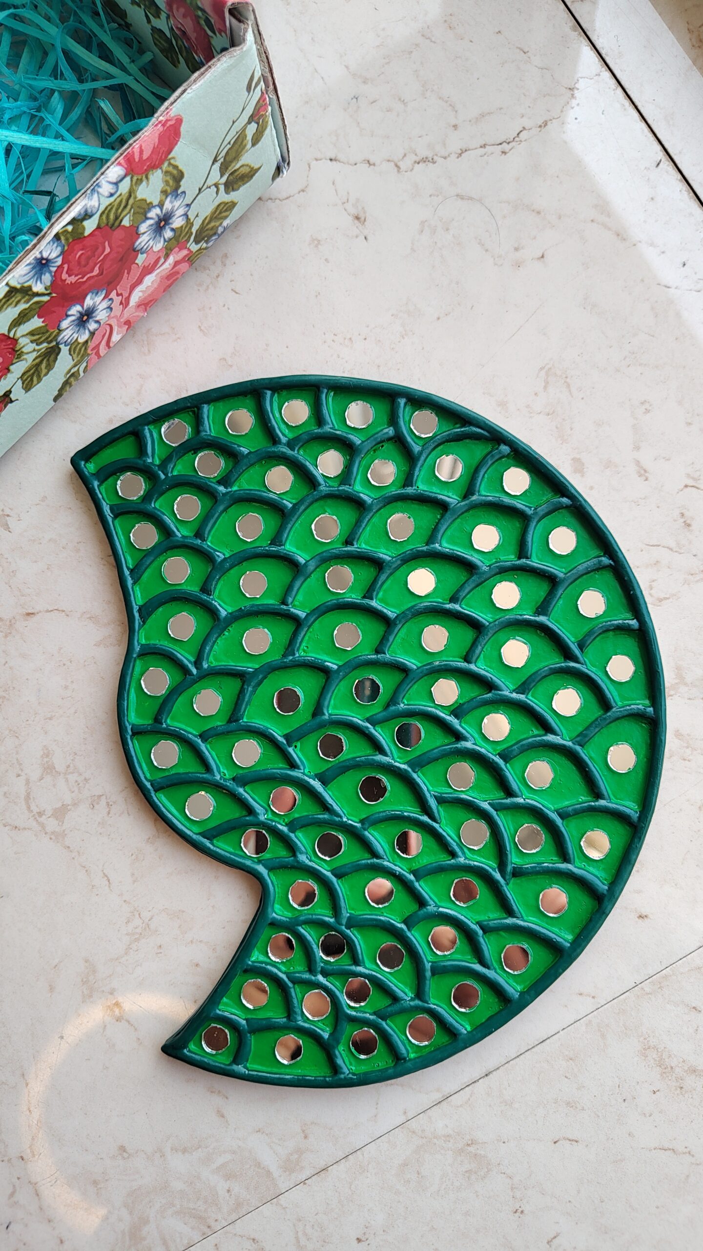 Handmade peacock readymade rangoli set with mirror work for Diwali home decoration and festive decor by KaushalS Creations
