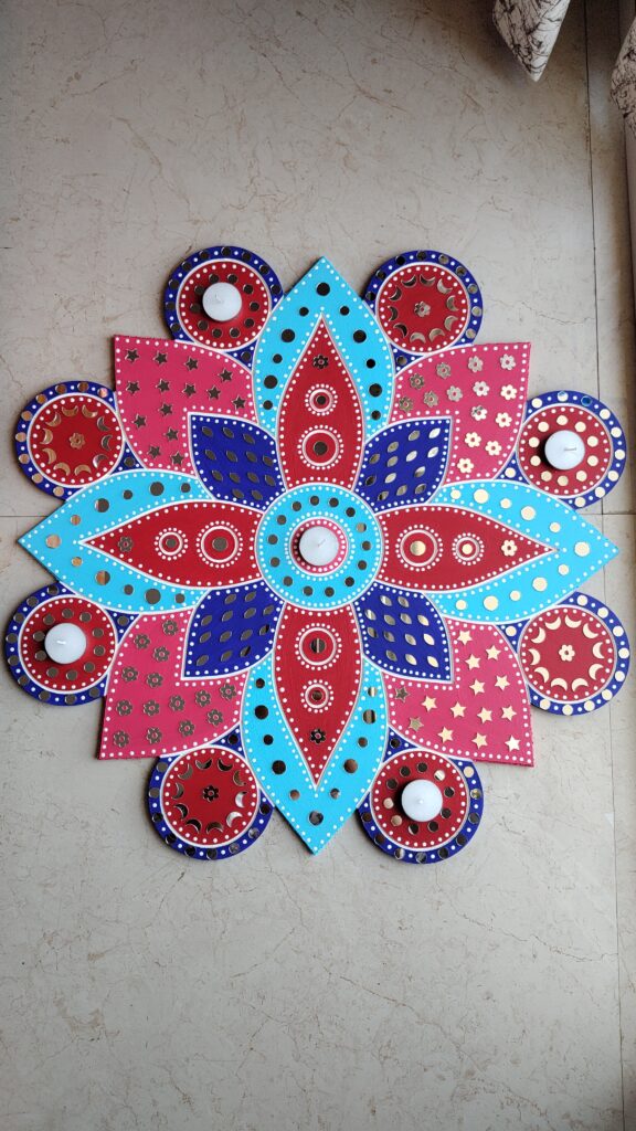 Multicolour readymade rangoli by KaushalS Creations. Ready to decor rangoli for diwali decor and festive season. Handmade home decor.