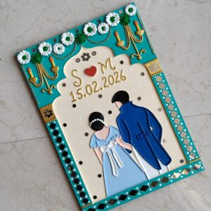 Personalised wedding date jharokha for anniversary gift or wedding gift or gift for couples. Regency era inspired couple and includes wedding date and couple initials