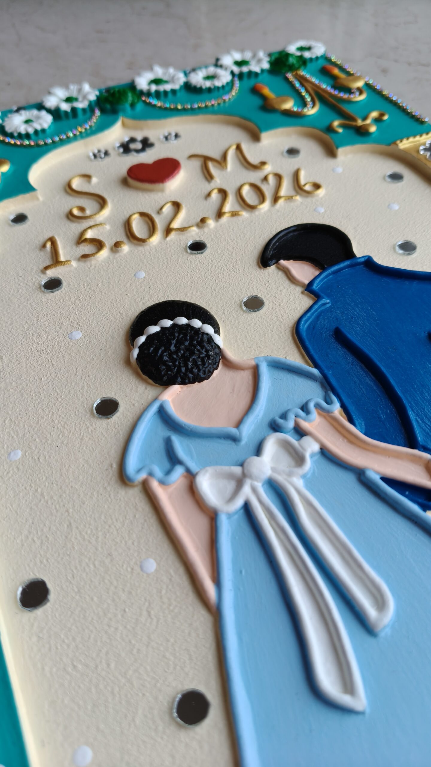 Personalised wedding date jharokha for anniversary gift or wedding gift or gift for couples. Regency era inspired couple and includes wedding date and couple initials