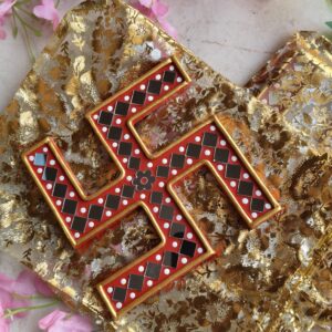 Affordable mini party favour for any event and occassion. Swastik wall hanging party favours by KaushalS Creations. Handmade lippan art inspired home decor.