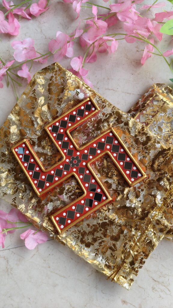 Affordable mini party favour for any event and occassion. Swastik wall hanging party favours by KaushalS Creations. Handmade lippan art inspired home decor.
