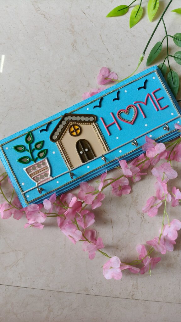 Handcrafted cozy home key holder by KaushalS Creartions. Lippan Art Inspired home decor.