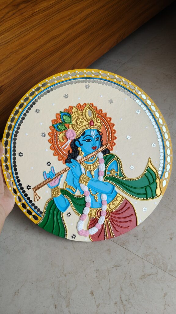 Beautiful handmade krishna wall hanging decor by KaushalS Creations. Moder Lippan Art Home Decor